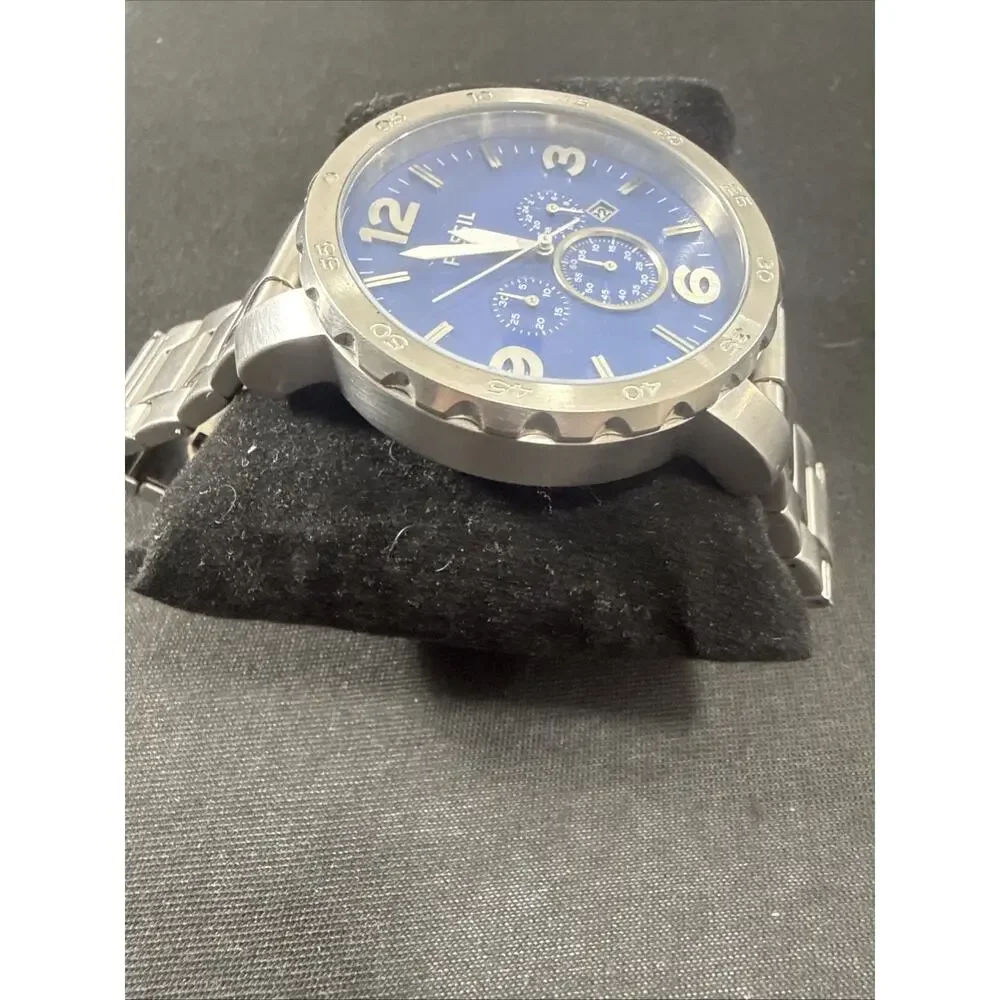 MEN FOSSIL JR-1445 New Battery 50mm Case 6.25” Band Blue Dial Chronograph (B31)